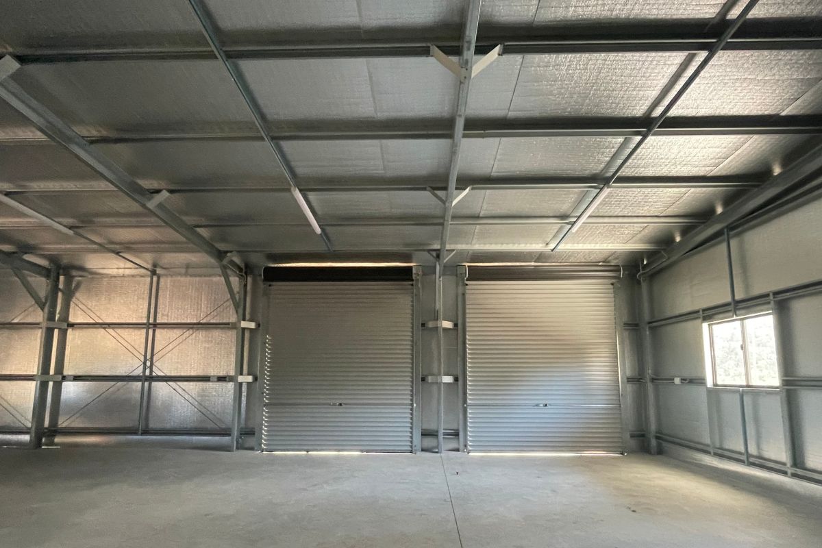 Internal view of the Freestone drive-through skillion roof shed
