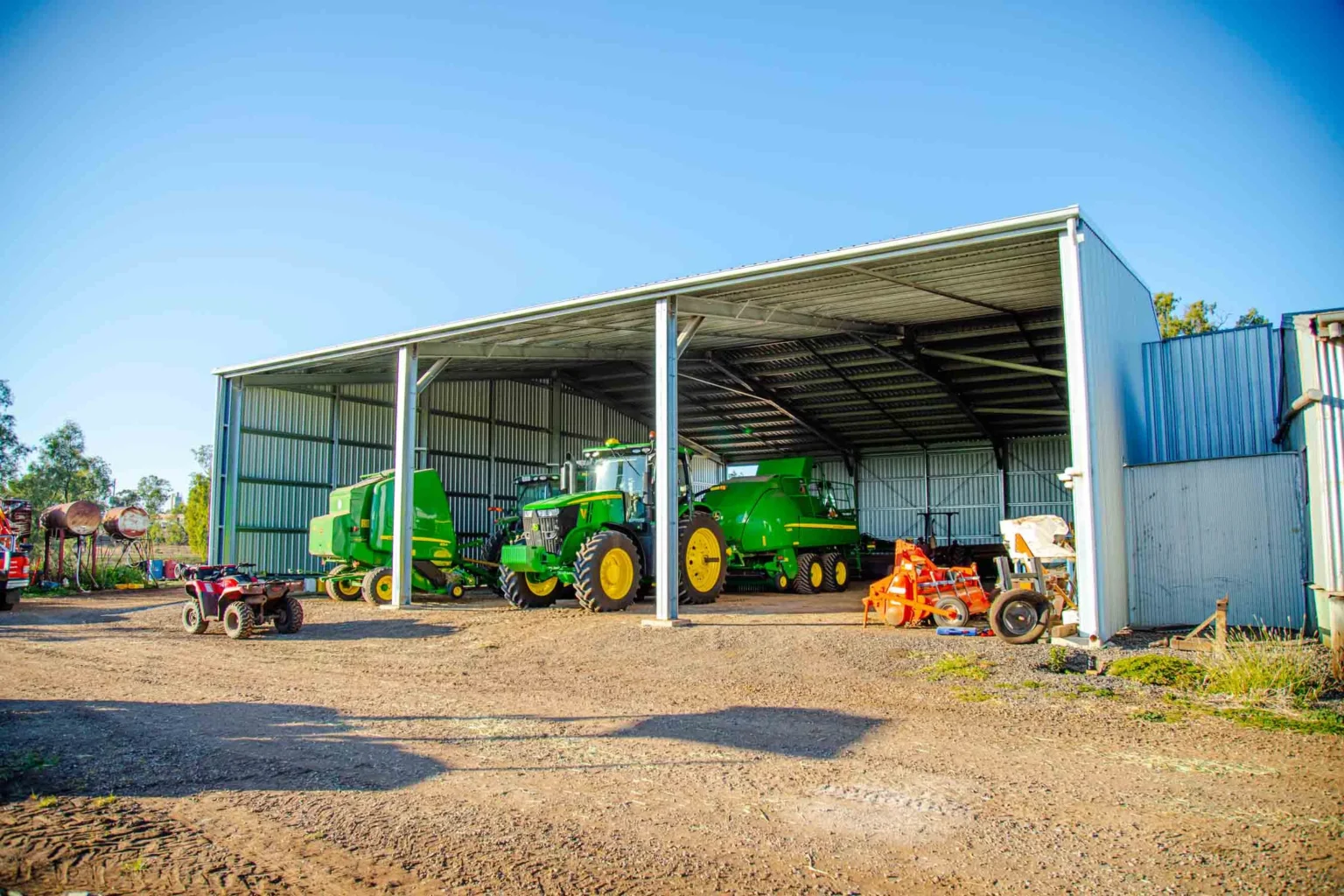 Farm shed with machinery storage in Queensland